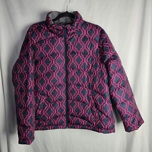 Lands End Moroccan Print Down Puffer Coat Women's Large Retro 60s Coastal Resort